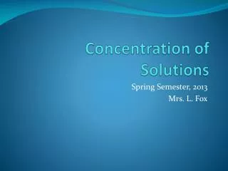 Concentration of Solutions