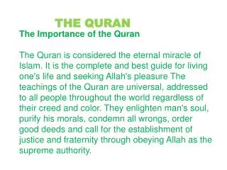 The Importance of the Quran