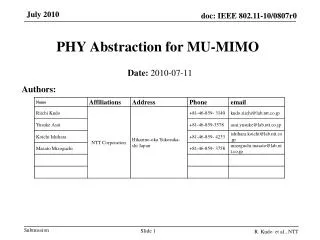 PHY Abstraction for MU-MIMO