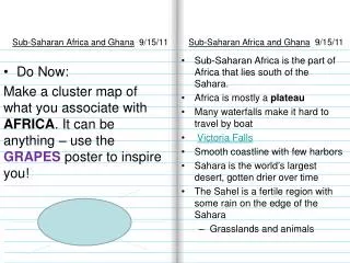Sub-Saharan Africa and Ghana 9/15/11