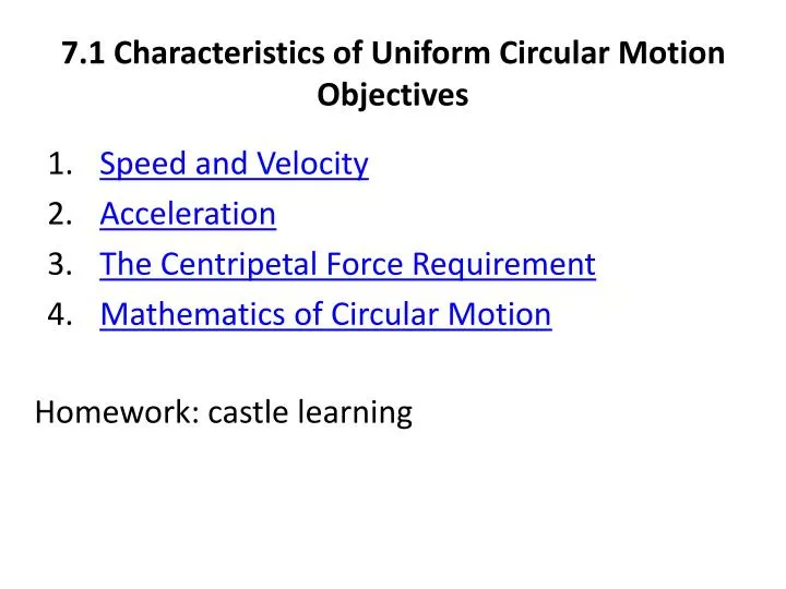 7 1 characteristics of uniform circular motion objectives