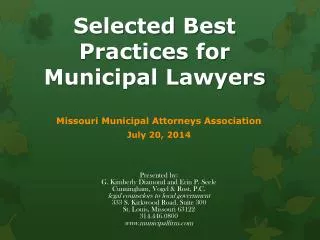Selected Best Practices for Municipal L awyers