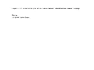 Subject: LYRA Occulation Analysis 2010/2011 occultations for the Geminid meteor campaign