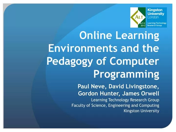 online learning environments and the pedagogy of computer programming