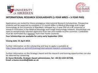 International Research Scholarships (1-year MRes + 3-year PhD)