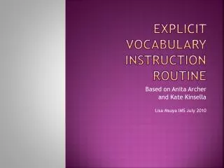 Explicit Vocabulary Instruction Routine