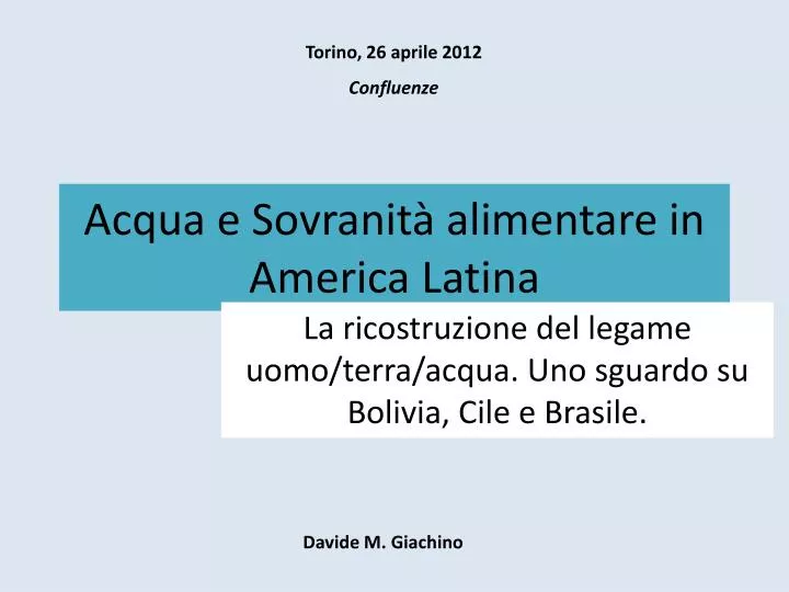 acqua e sovranit alimentare in america latina