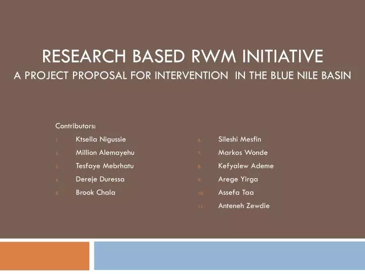 research based rwm initiative a project proposal for intervention in the blue nile basin