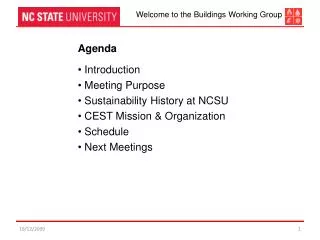 Agenda Introduction Meeting Purpose Sustainability History at NCSU