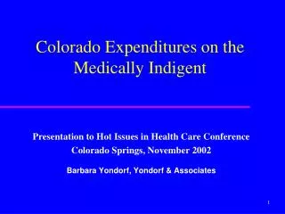 Presentation to Hot Issues in Health Care Conference Colorado Springs, November 2002