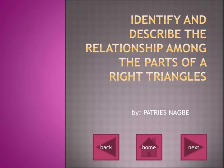 identify and describe the relationship among the parts of a right triangles