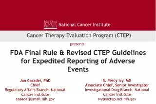 FDA Final Rule &amp; Revised CTEP Guidelines for Expedited Reporting of Adverse Events