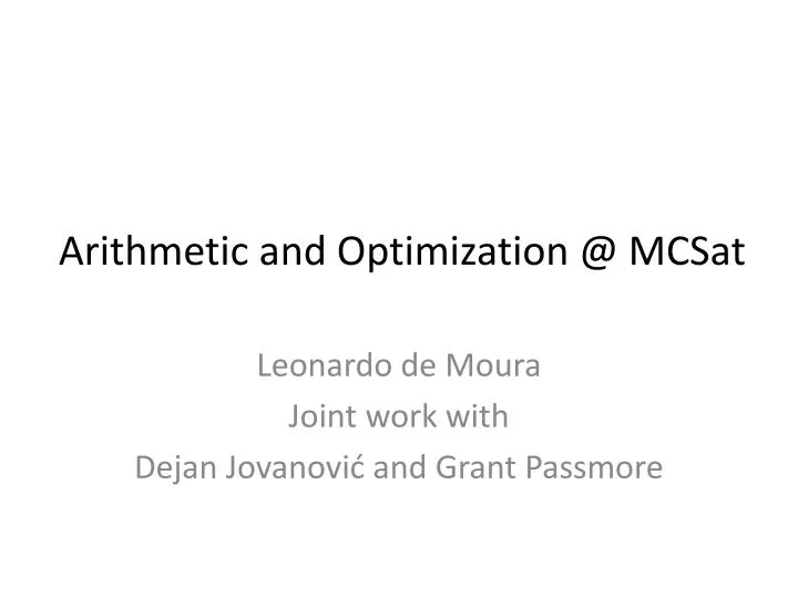 arithmetic and optimization @ mcsat