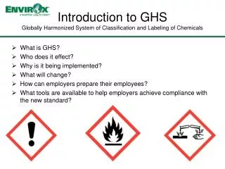 Introduction to GHS Globally Harmonized System of Classification and Labeling of Chemicals