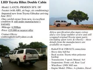 LHD Toyota Hilux Double Cabin Model: LAN25L-PRMDEN SFX: DF