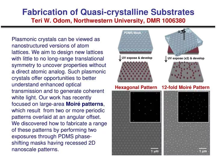 fabrication of quasi crystalline substrates teri w odom northwestern university dmr 1006380