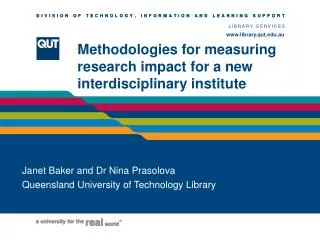 Methodologies for measuring research impact for a new interdisciplinary institute