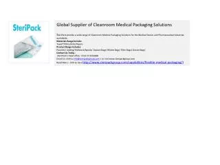 Global Supplier of Cleanroom Medical Packaging Solutions