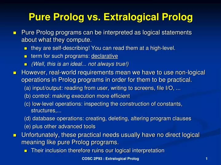 pure prolog vs extralogical prolog