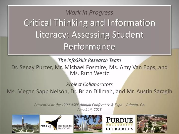 work in progress critical thinking and information literacy assessing student performance