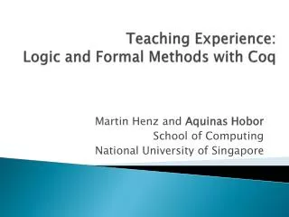 Teaching Experience: Logic and Formal Methods with Coq
