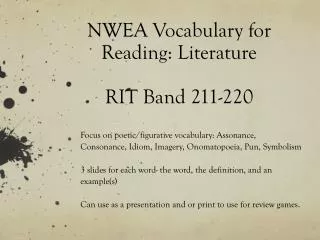 NWEA Vocabulary for Reading: Literature RIT Band 211-220