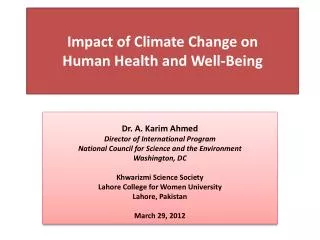 Impact of Climate Change on Human Health and Well-Being