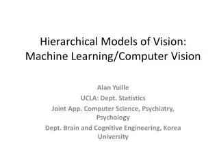 Hierarchical Models of Vision: Machine Learning/Computer Vision