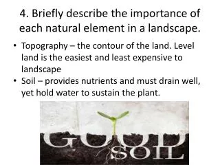 4. Briefly describe the importance of each natural element in a landscape.