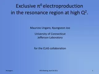 Exclusive ? 0 e lectroproduction in the resonance region at high Q 2 .