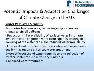 Potential Impacts &amp; Adaptation Challenges of Climate Change in the UK