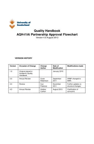 Quality Handbook AQH-I1Ai Partnership Approval Flowchart Version 4.0 August 2013