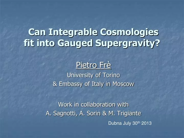 can integrable cosmologies fit into gauged supergravity