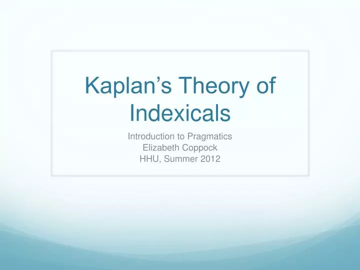 kaplan s theory of indexicals