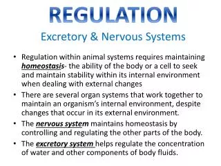 REGULATION Excretory &amp; Nervous Systems
