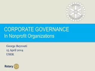 CORPORATE GOVERNANCE In Nonprofit Organizations