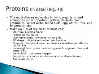 Proteins (in detail) (Pg. 40)