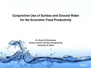 Conjunctive Use of Surface and Ground Water for the Economic Food Productivity