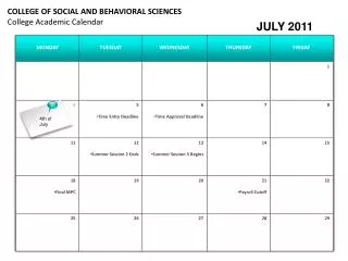 COLLEGE OF SOCIAL AND BEHAVIORAL SCIENCES College Academic Calendar