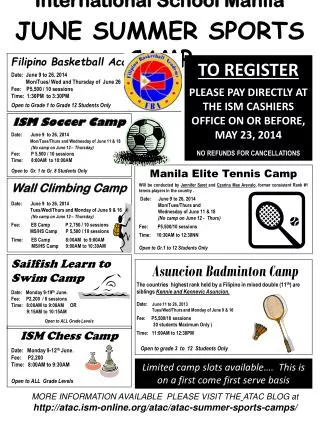 International School Manila JUNE SUMMER SPORTS CAMP