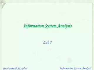 Information System Analysis Lab 7