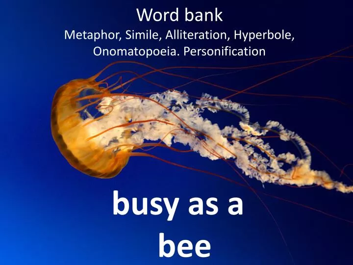 word bank metaphor simile alliteration hyperbole onomatopoeia personification