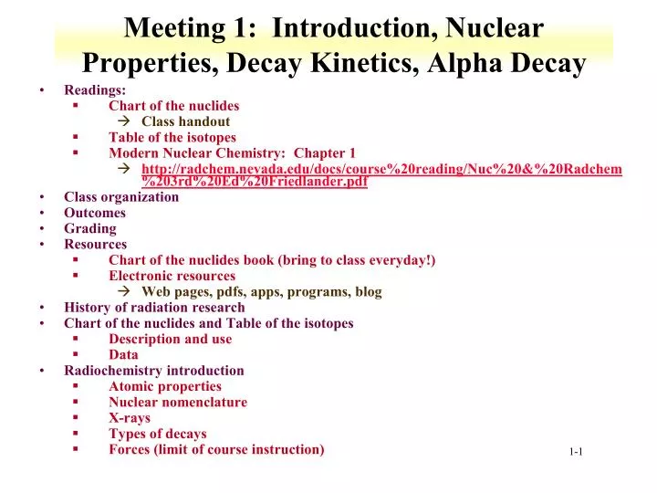 meeting 1 introduction nuclear properties decay kinetics alpha decay