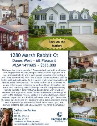 1280 Marsh Rabbit Ct Dunes West ~ Mt Pleasant MLS# 1411605 ~ $535,000