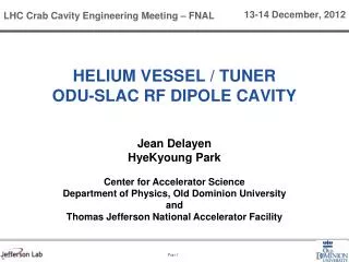 Helium vessel / tuner odu-slac rf dipole cavity