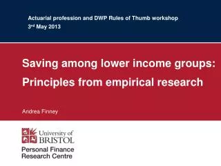 Actuarial profession and DWP Rules of Thumb workshop 3 rd May 2013