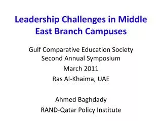 Leadership Challenges in Middle East Branch Campuses