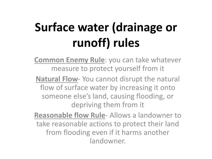 surface water drainage or runoff rules