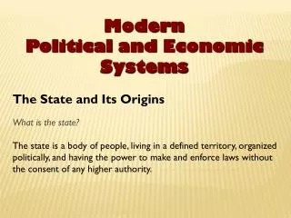 Modern Political and Economic Systems