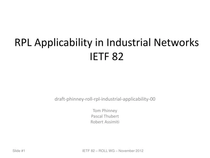 rpl applicability in industrial networks ietf 82